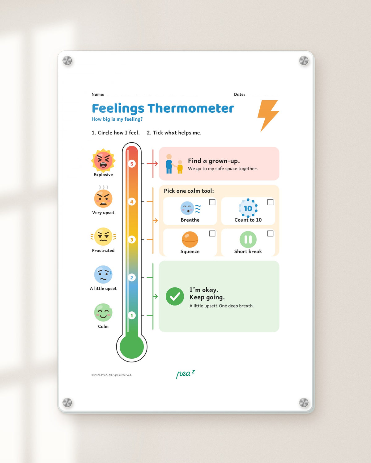 Feelings Thermometer | Kids Emotion Scale & Calm-Down Plan Board