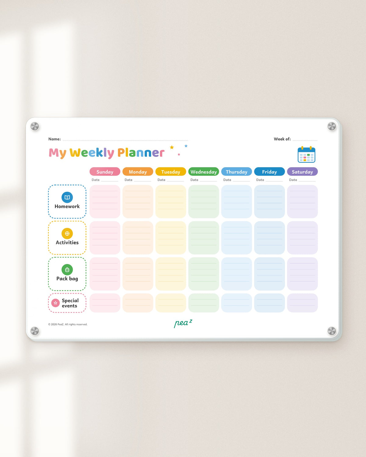 My Weekly Planner (Playful Edition) | Kids Weekly Schedule & Activity Board