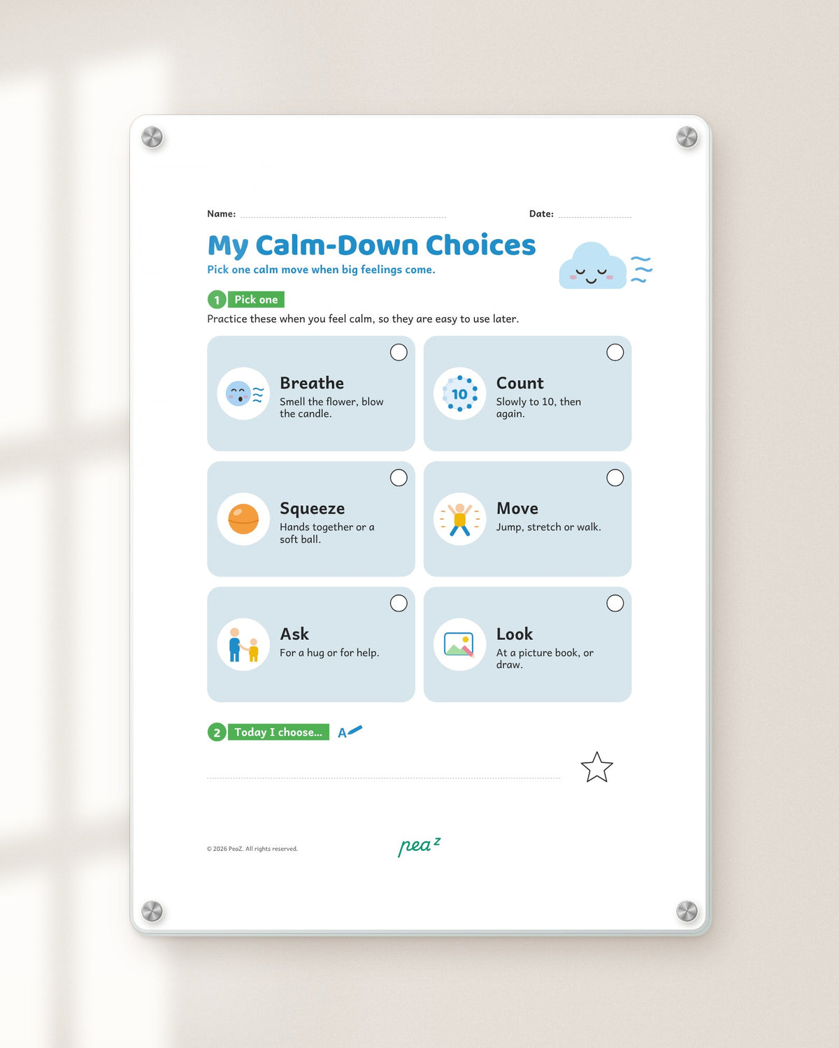 Calm-Down Choices | Kids Coping Strategies & Self-Regulation Board