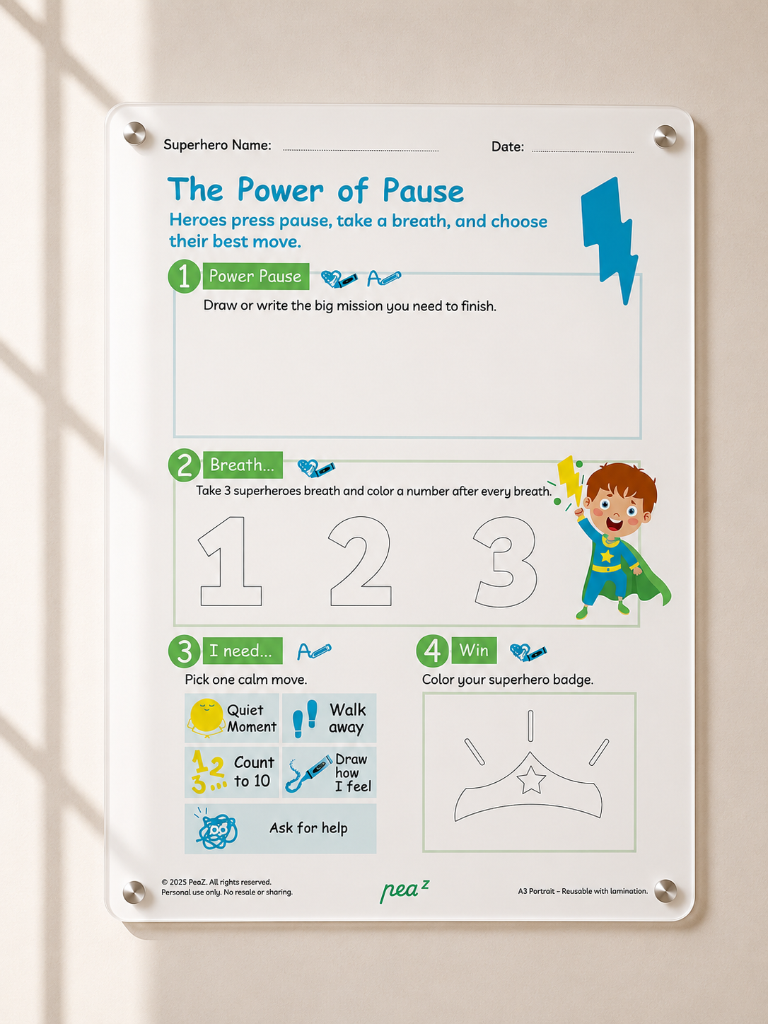 The Power of Pause | Kids Calm Down Strategy & Self-Regulation Poster