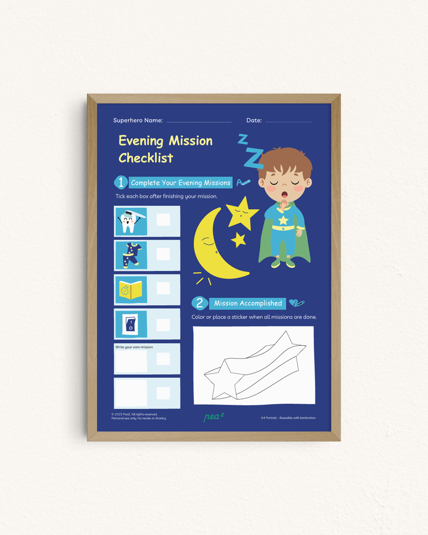Evening Mission Checklist for Kids | Bedtime Routine Chart & Sleep Preparation Board