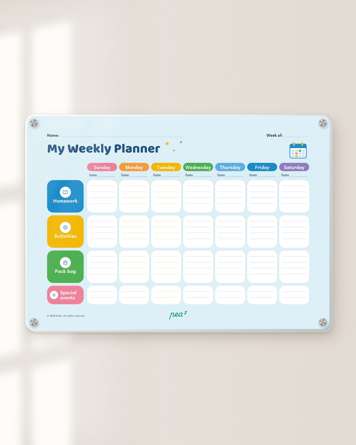 My Weekly Planner (Colour Edition) | Kids Colourful Weekly Schedule Board