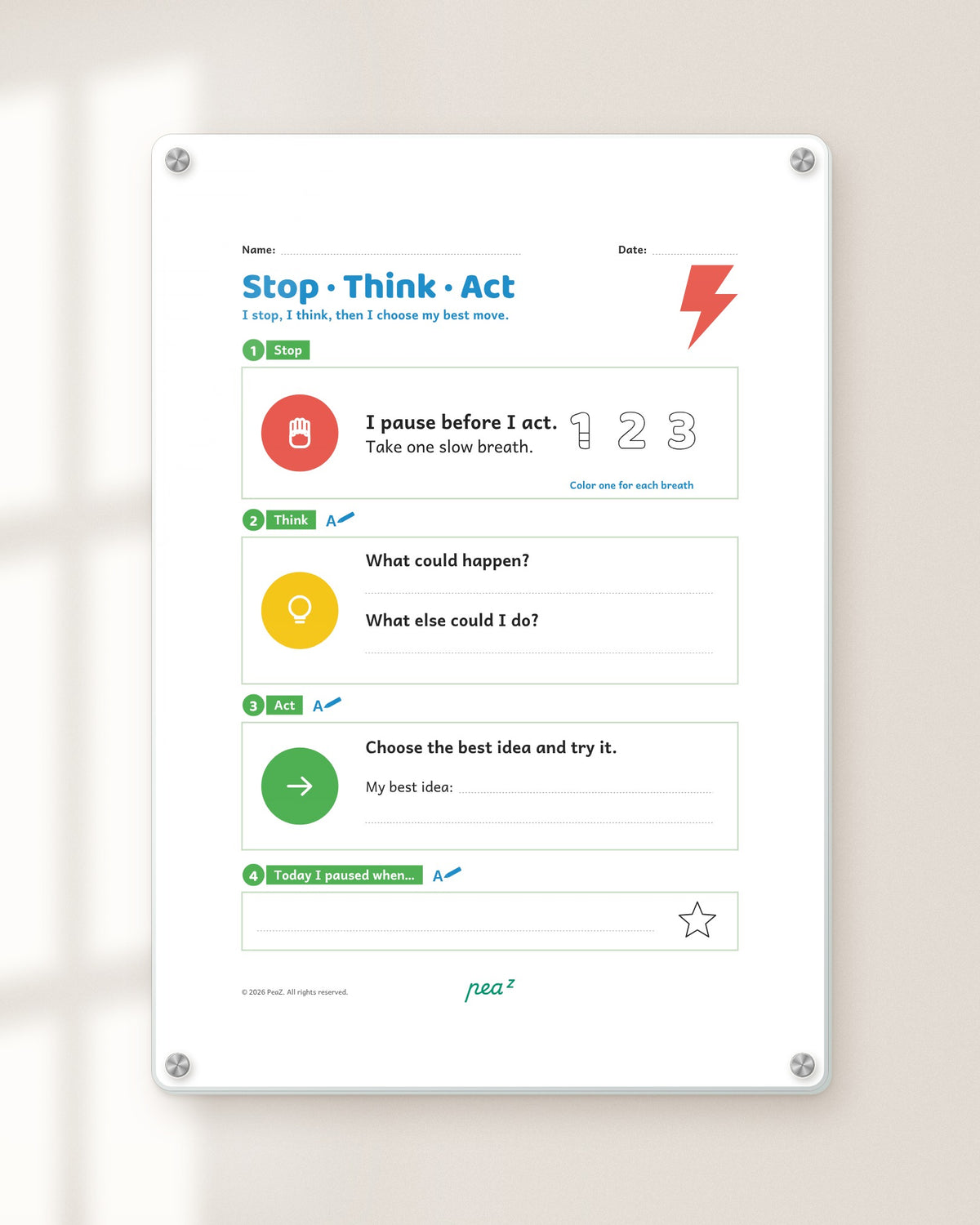 Stop · Think · Act | Kids Impulse Control & Better Choices Board