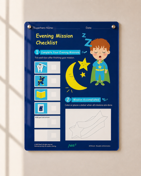 Evening Mission Checklist for Kids | Bedtime Routine Chart & Sleep Preparation Board