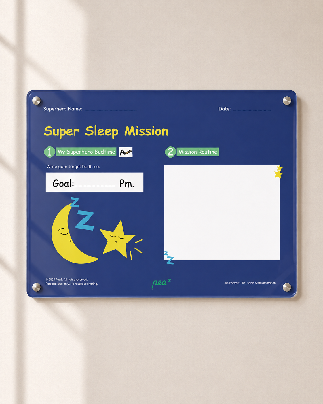 Super Sleep Mission | Kids Bedtime Goal Tracker & Sleep Routine Board