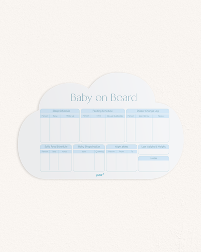 Baby on Board – Cloudy Pastel Blue| Reusable Newborn Routine Wall Tracker