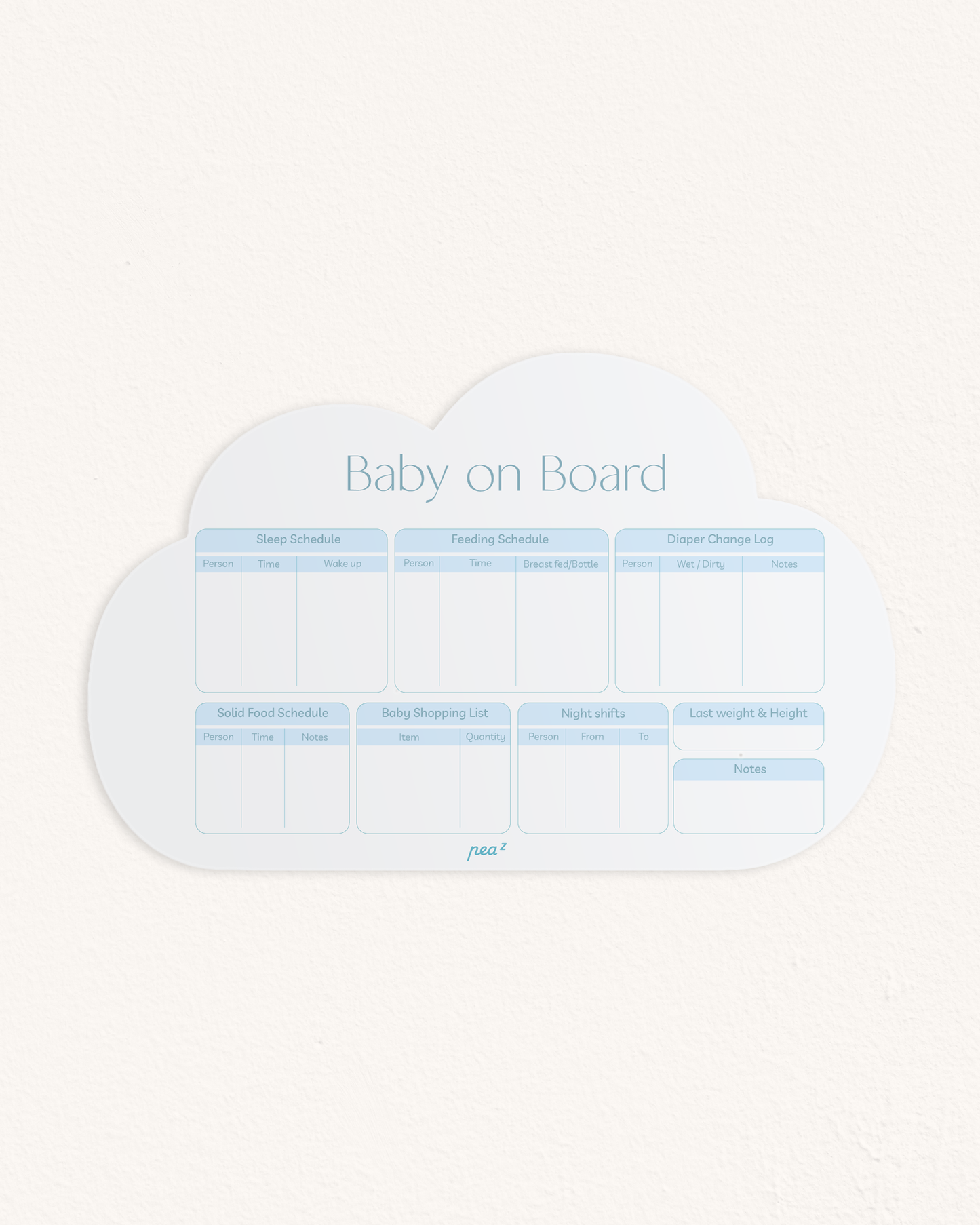 Baby on Board – Cloudy Pastel Blue| Reusable Newborn Routine Wall Tracker
