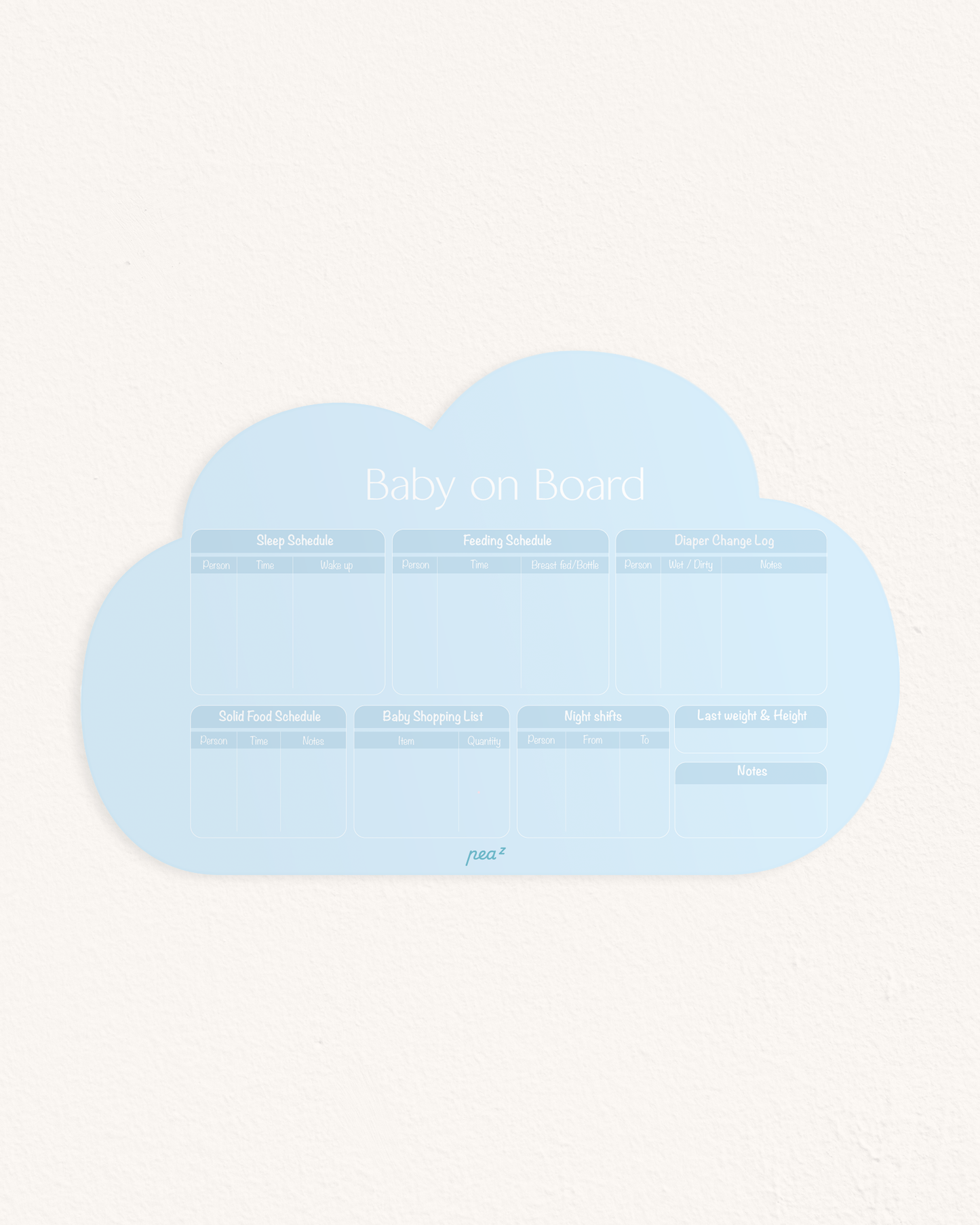 Baby on Board – Cloudy Blue| Reusable Newborn Routine Wall Tracker