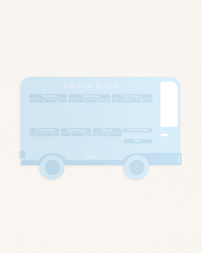 Baby on Board – The Blue Bus| Reusable Newborn Routine Wall Tracker