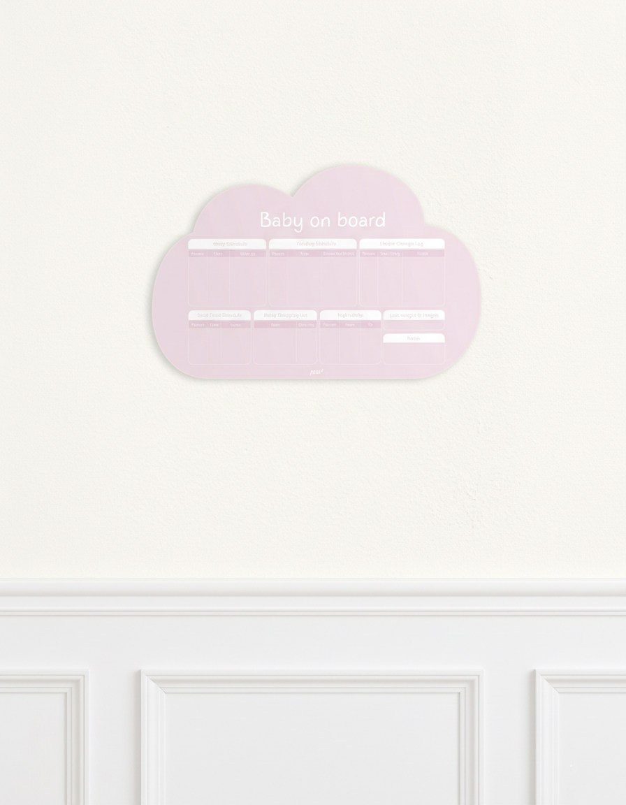 Baby on Board – Cloudy Pink| Reusable Newborn Routine Wall Tracker
