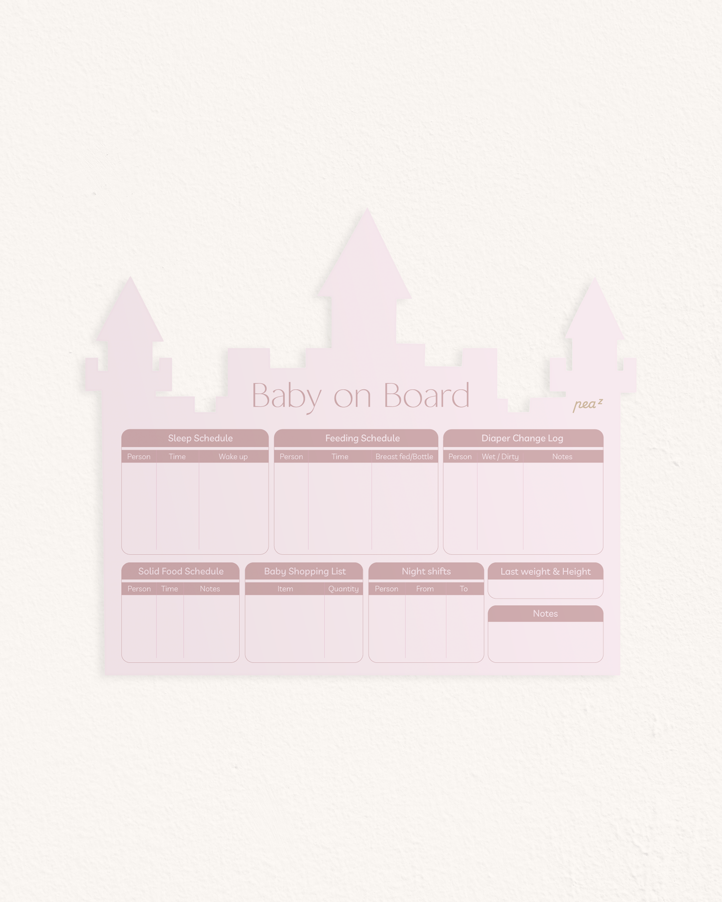 Baby on Board – The Pink Castle| Reusable Newborn Routine Wall Tracker