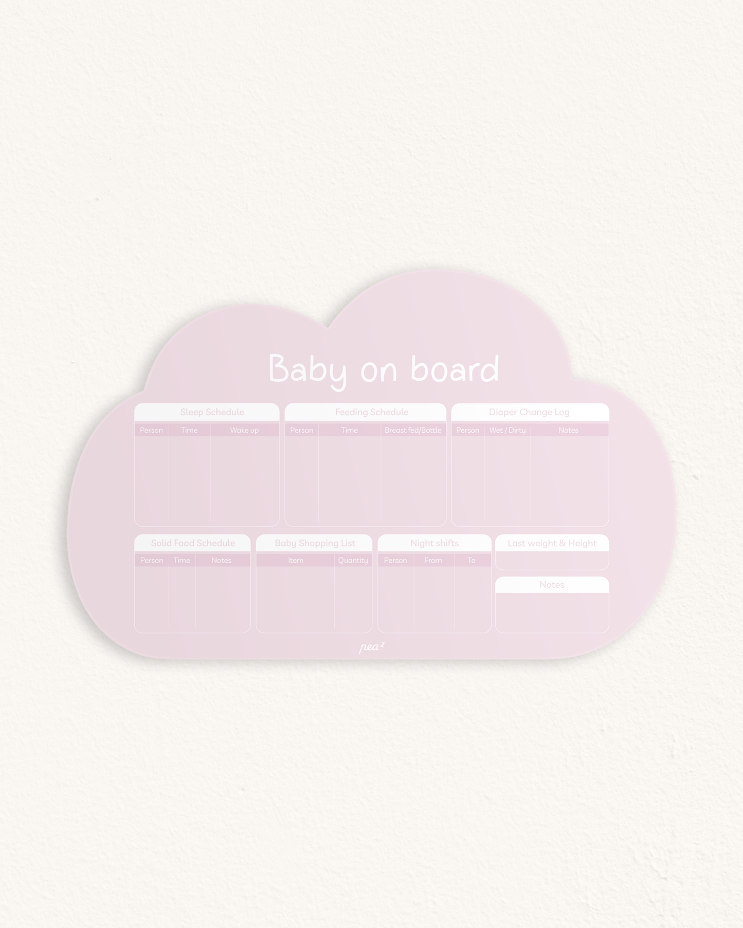 Baby on Board – Cloudy Pink| Reusable Newborn Routine Wall Tracker