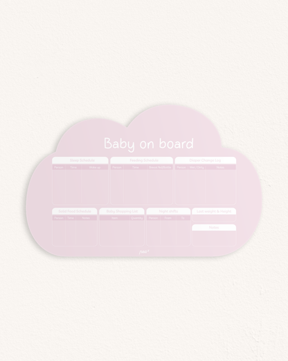 Baby on Board – Cloudy Pink| Reusable Newborn Routine Wall Tracker