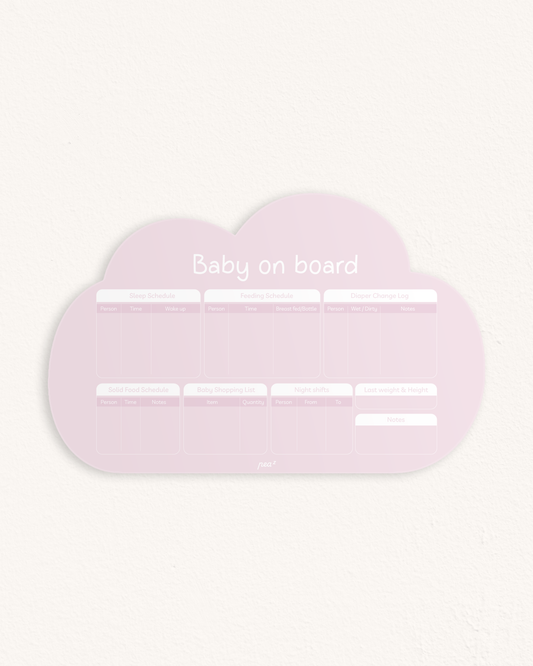 Baby on Board – Cloudy Pink| Reusable Newborn Routine Wall Tracker