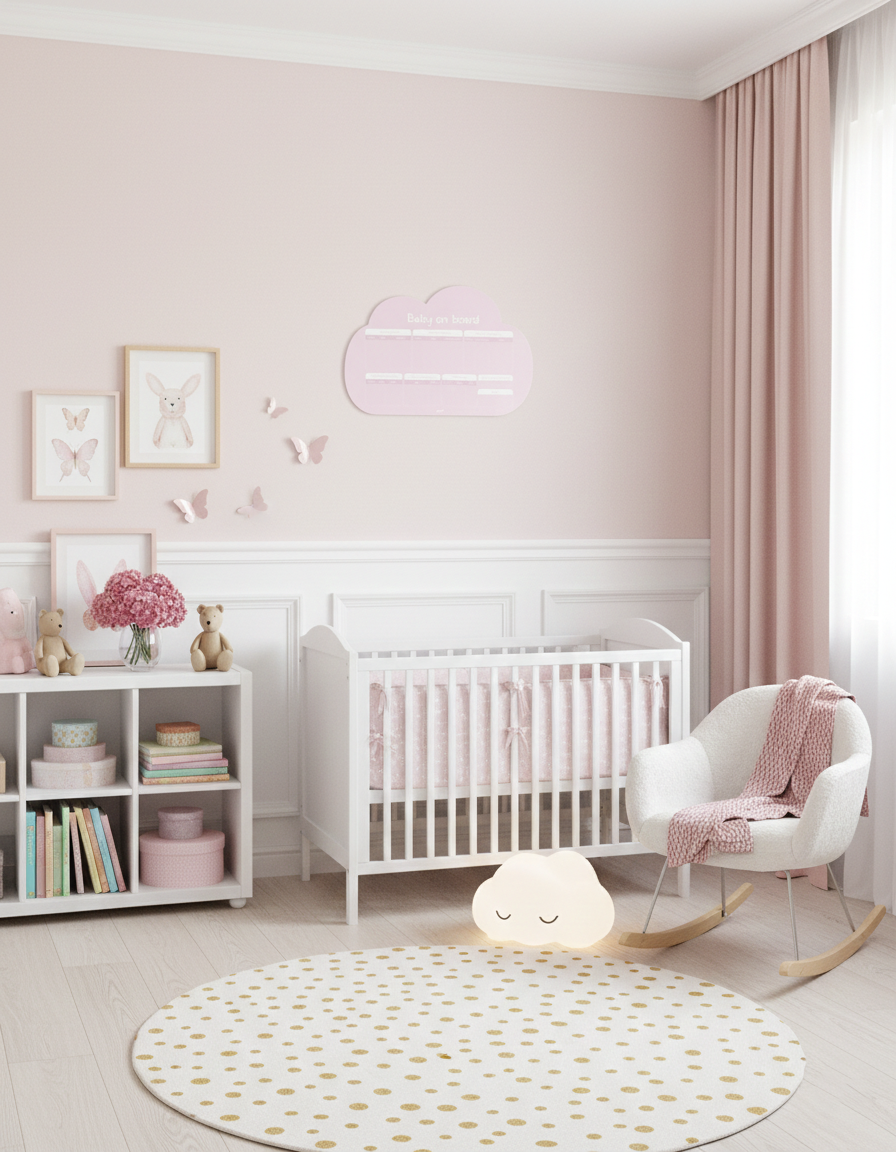 Baby on Board – Cloudy Pink| Reusable Newborn Routine Wall Tracker