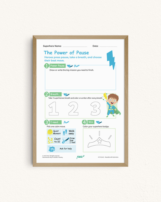The Power of Pause | Kids Calm Down Strategy & Self-Regulation Poster