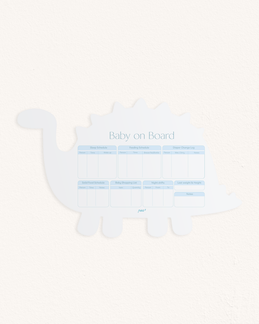 Baby on Board – The Blue Dino| Reusable Newborn Routine Wall Tracker
